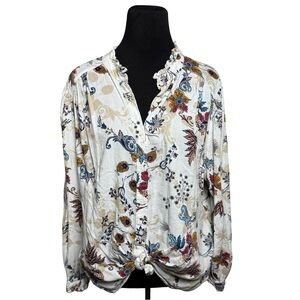 St. John's Bay Floral Blouse Top Button Up Women’s SZ XL Spring Cottagecore Boho